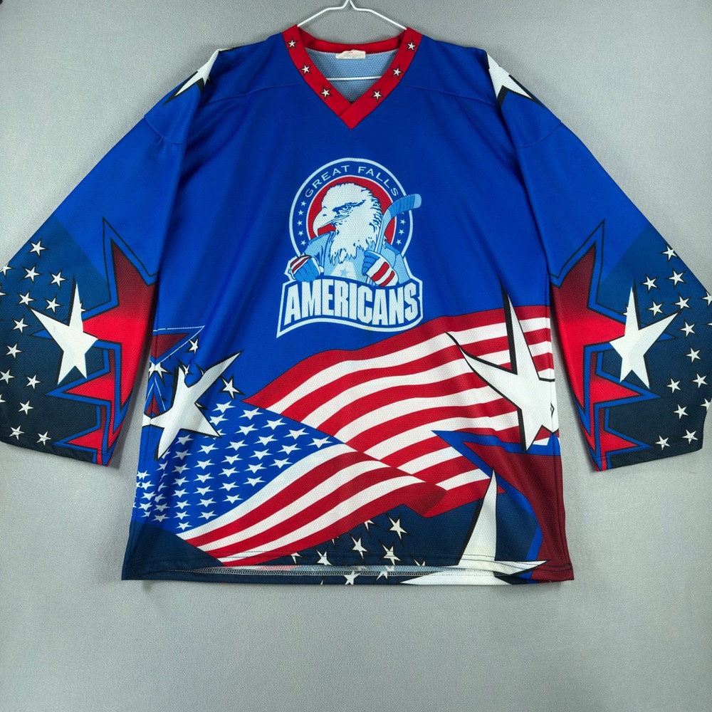 ProJoy Great Falls Americans Hockey Jersey XL Blue Red Stars Stripes
